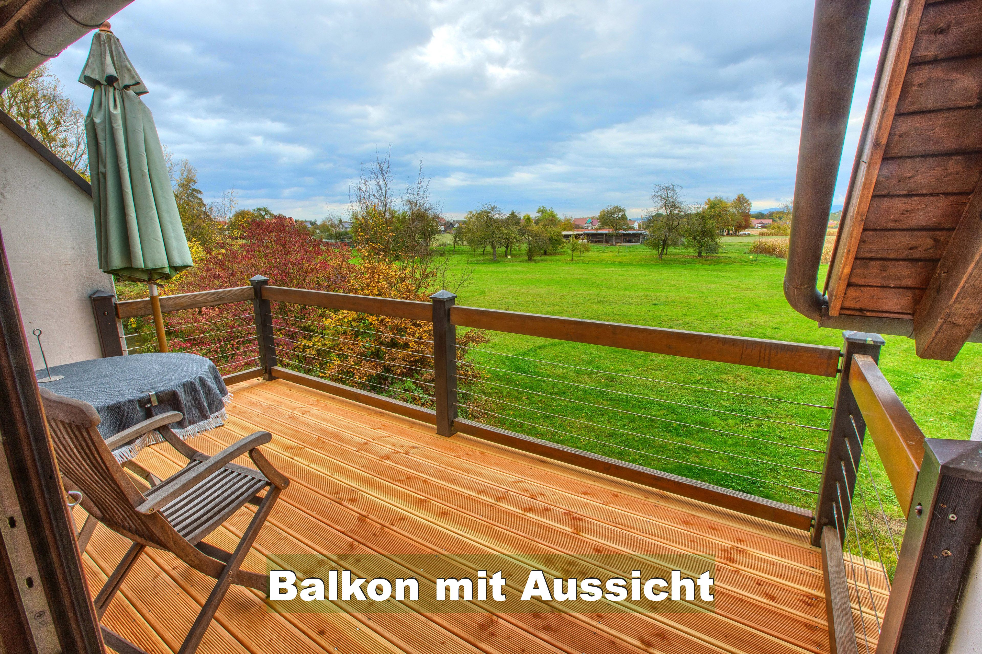 Balcony with open countryside views at the family house in Rheinau-Linx